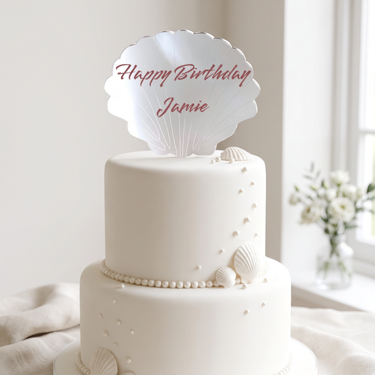 Etched Scallop Shell Cake Topper for Coastal Weddings