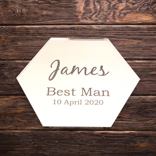 Dessous de verre miroir gravés personnalisés hexagonaux