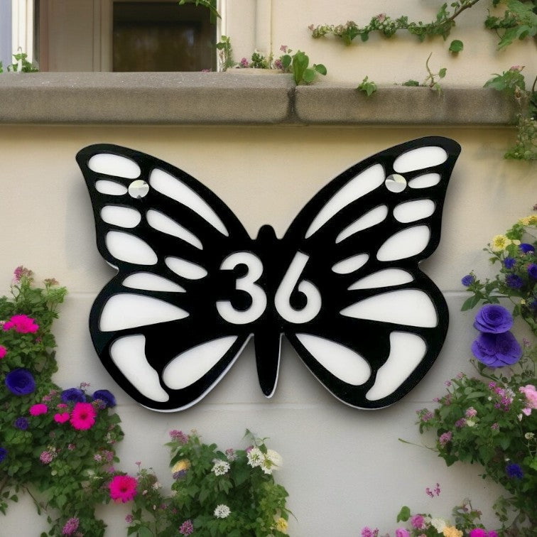 Butterfly House Number Sign - Gloss