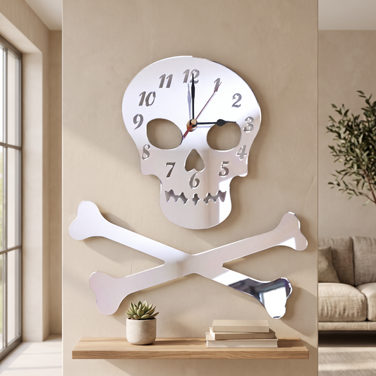 Skull and Crossbones Wall Clock, Decorative Timepiece