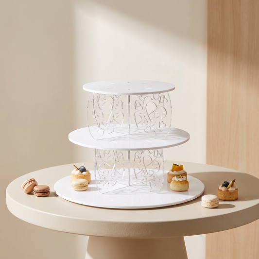 3-Tier Round Heart-Design Acrylic Cake Stand for Weddings and Parties