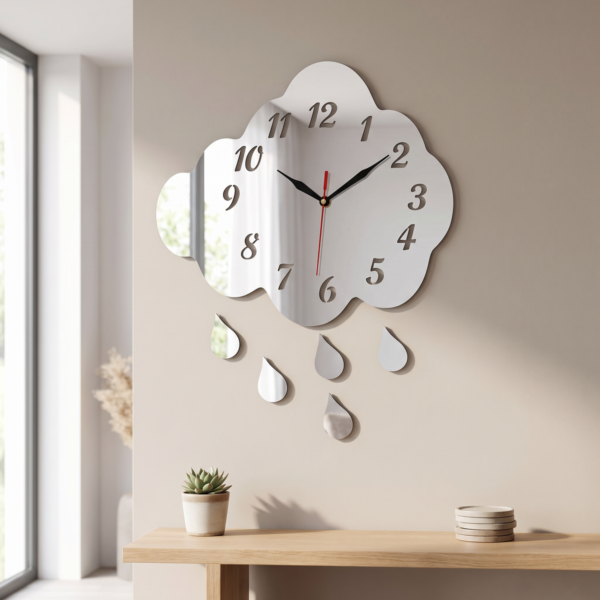 Cloud and Raindrop Wall Clock, Modern Nursery Decor