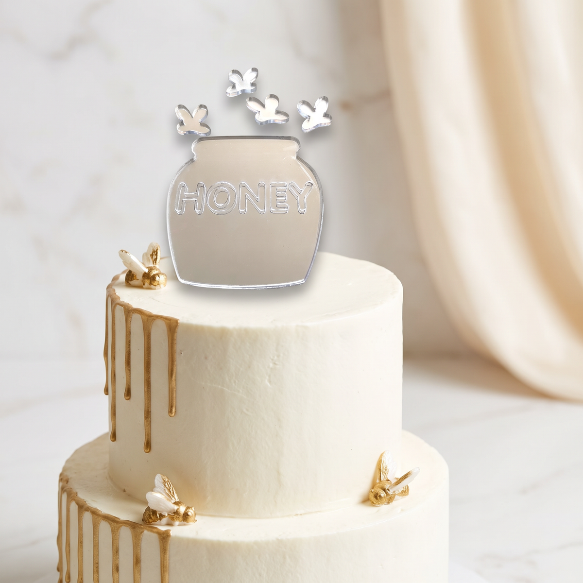 Custom Honeypot Cake Topper, Personalized Engraved Cake Decoration