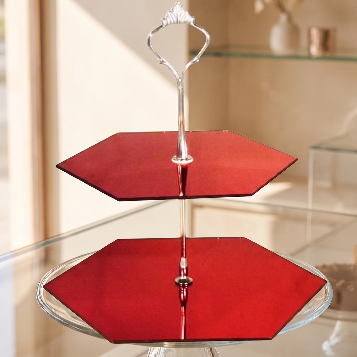 Two Tier Hexagonal Acrylic Cake Stand for Weddings and Parties