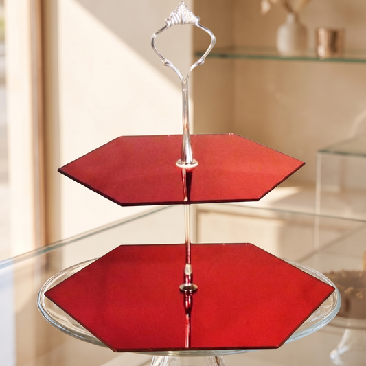 Two Tier Hexagonal Acrylic Cake Stand for Weddings and Parties
