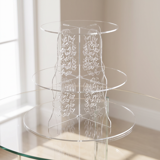 3-Tier Round Acrylic Cake Stand with Butterfly Decorative Design