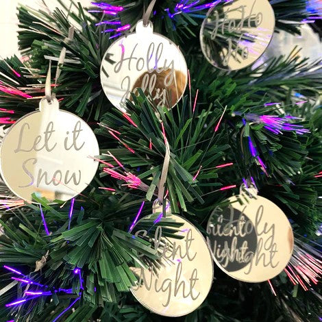 Décorations de sapin de Noël rondes gravées avec inscriptions, paquets de 4, 6 ou 8, nombreux choix de couleurs