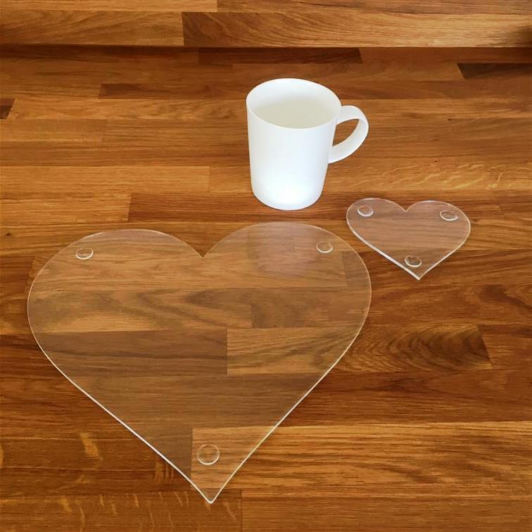 Heart Shaped Placemat and Coasters - Clear Acrylic