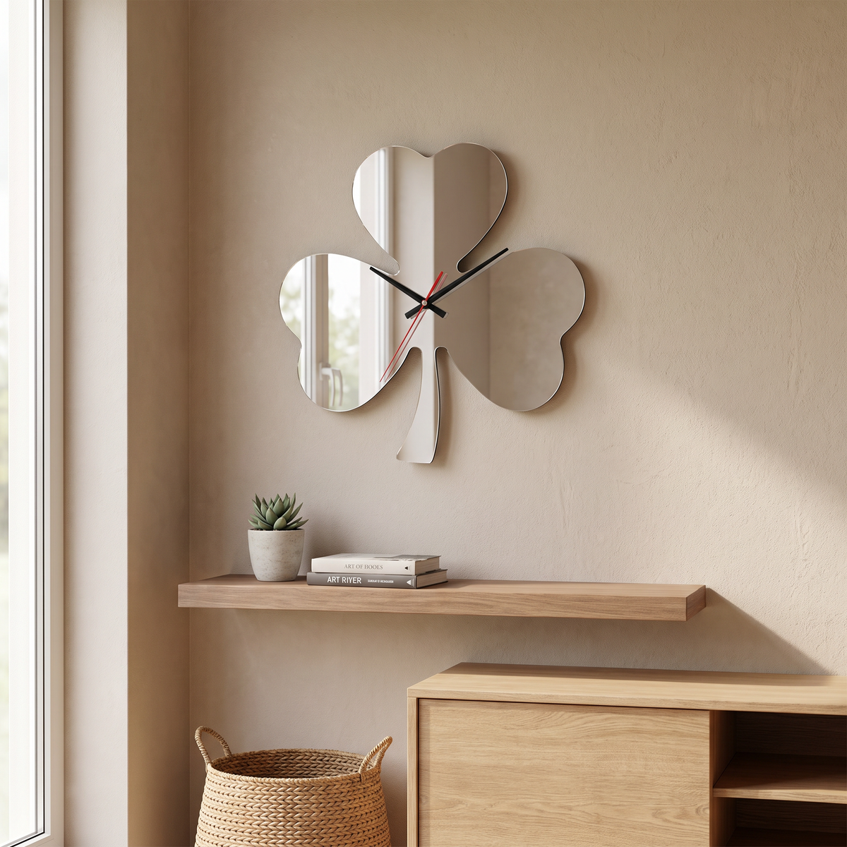 3 Leaf Clover Wall Clock Decorative Shamrock Home Decor