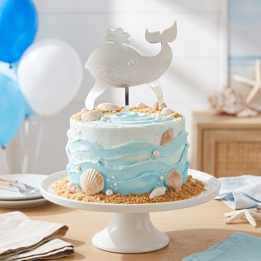 Etched Whale Cake Topper for Birthday Party or Ocean Theme Event