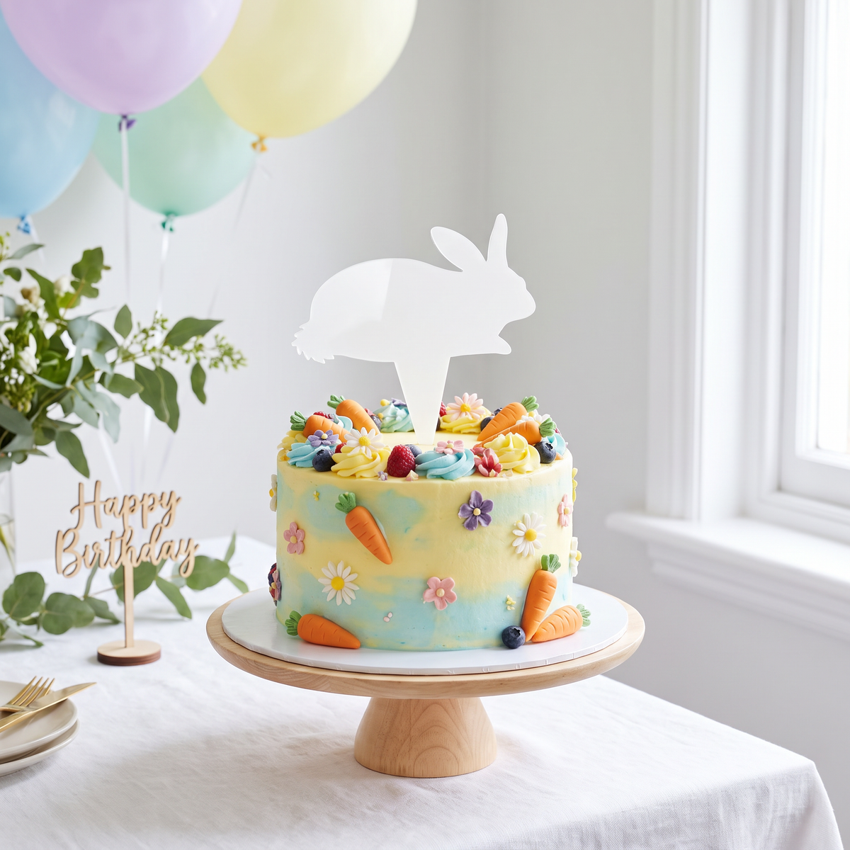 Custom Recycled Acrylic Rabbit Cake Topper for Birthday Parties