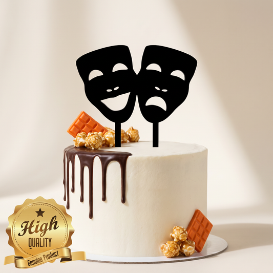 Comedy and Tragedy Theater Mask Cake Toppers for Theatrical Parties