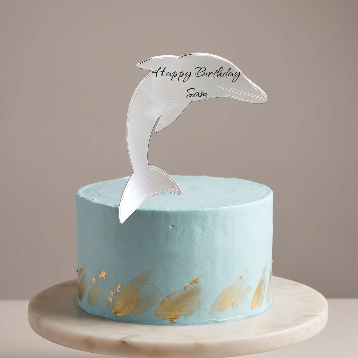 Etched Dolphin Shaped Acrylic Cake Topper for Ocean Themed Parties