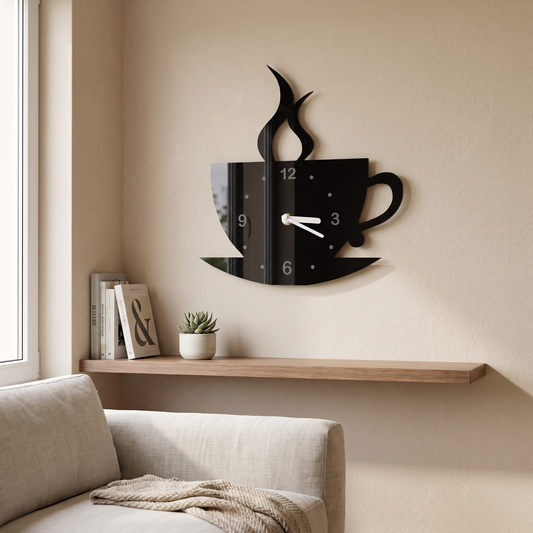 Personalized Acrylic Coffee Cup Wall Clock with Custom Engraving