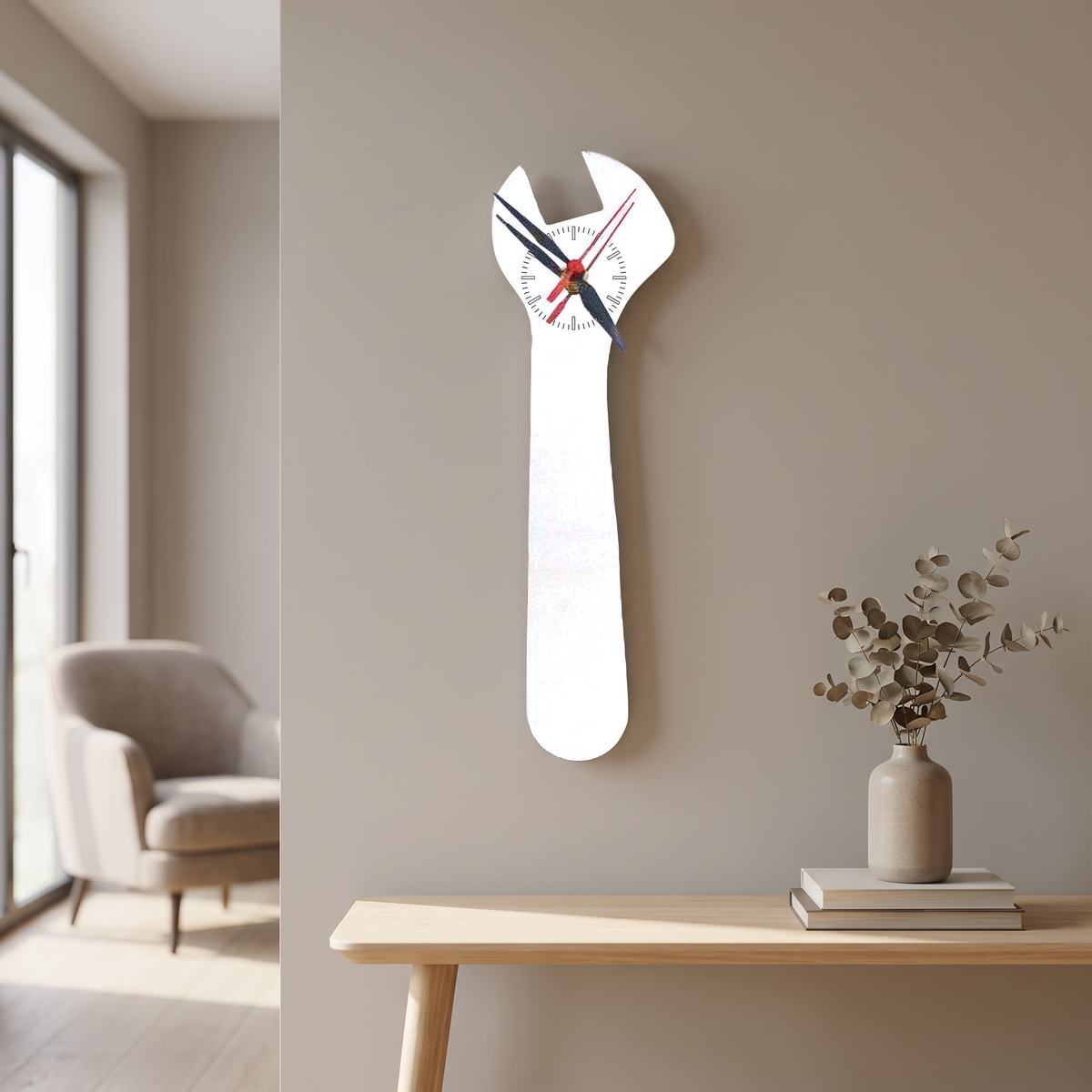 Spanner Shaped Wall Clock Steel Decorative Mechanic Tool Clock