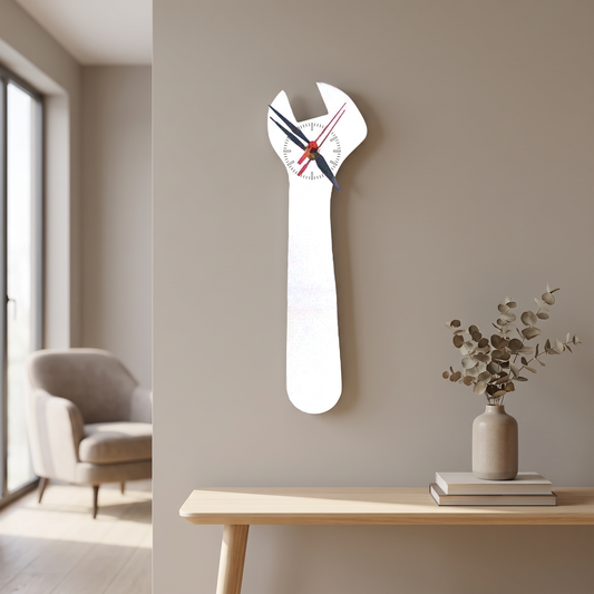 Spanner Shaped Wall Clock Steel Decorative Mechanic Tool Clock