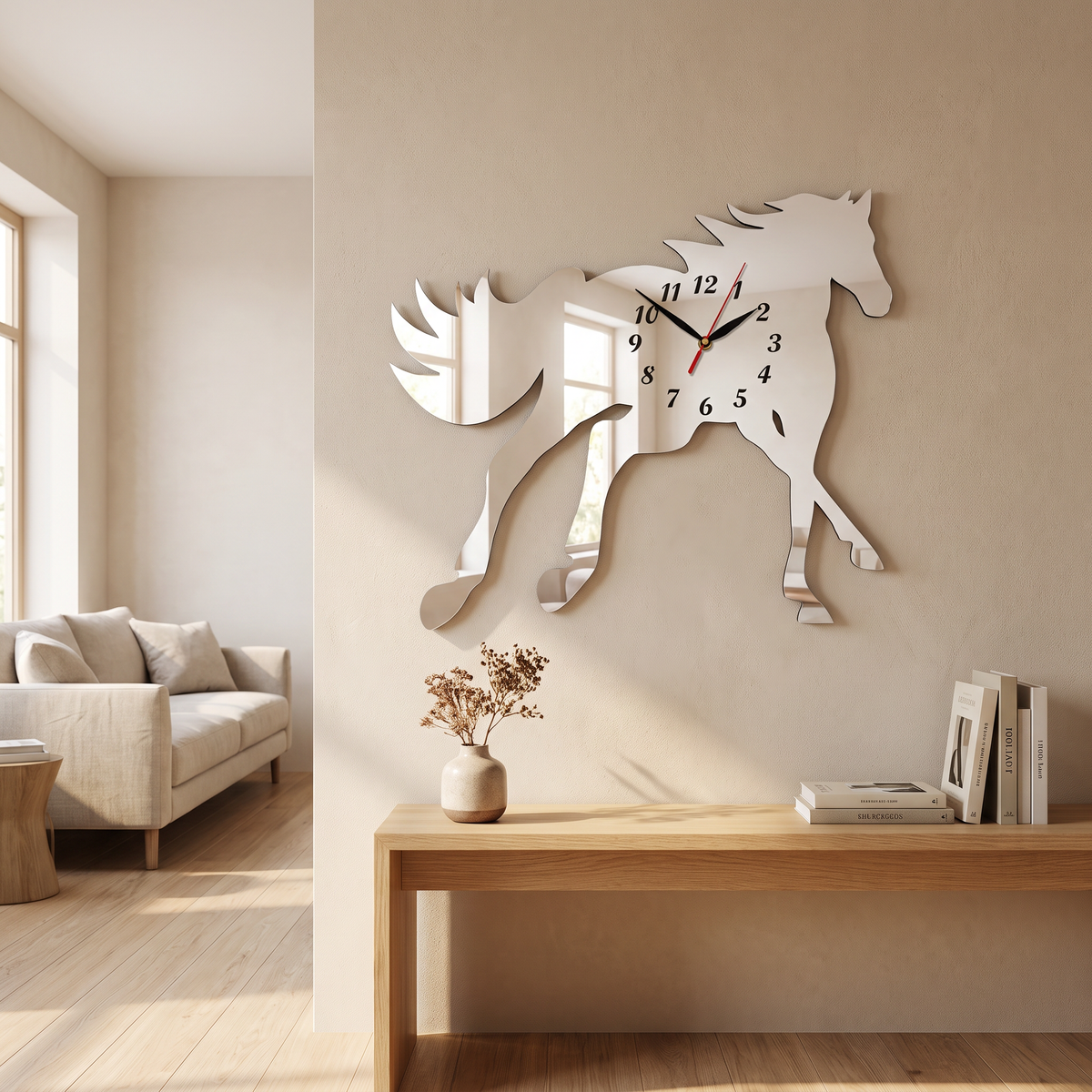Galloping Horse Wall Clock, Decorative Animal Silhouette Decor