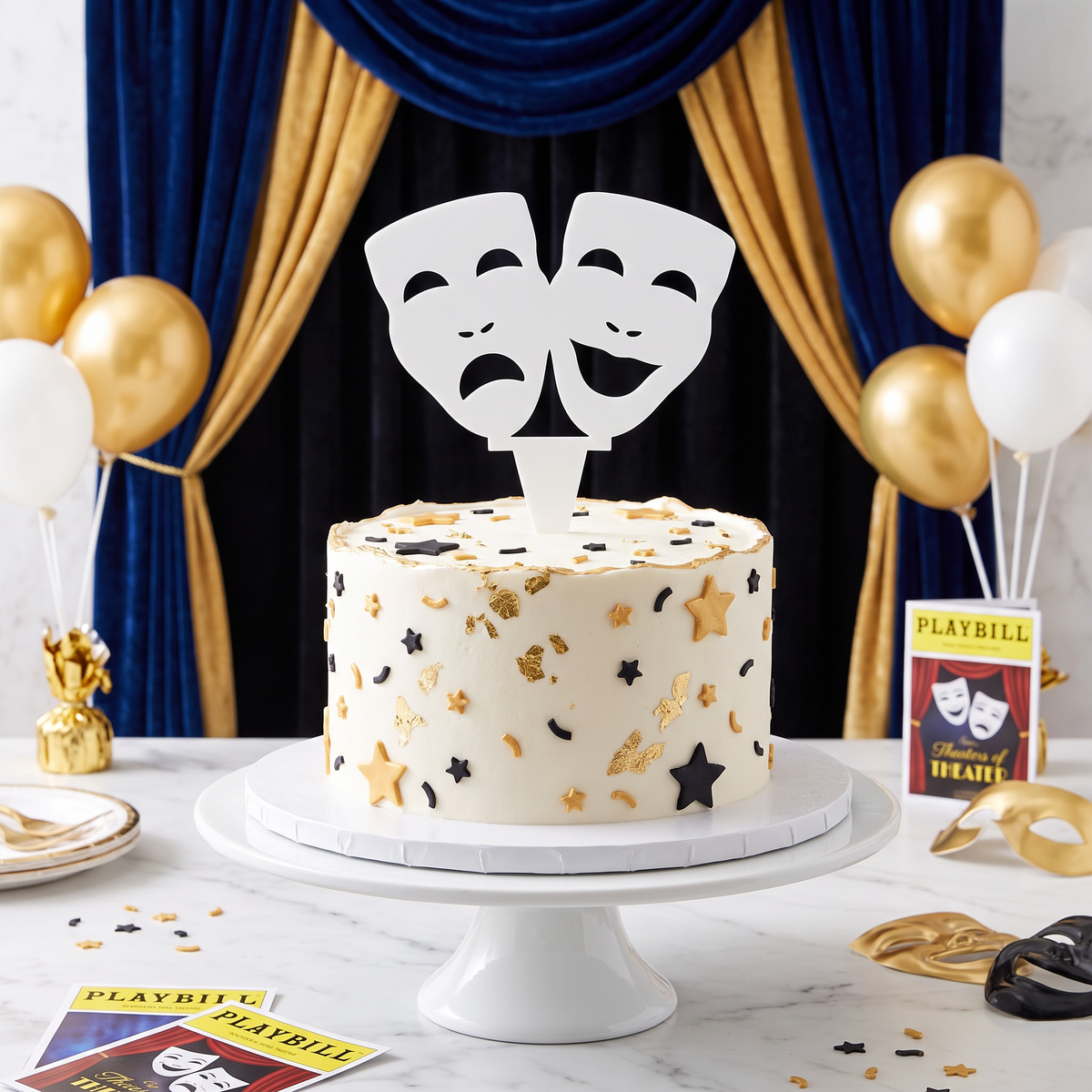 Theatre Drama Mask Cake Toppers for Themed Birthday Party