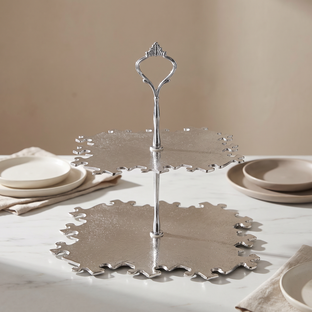 Two-Tier Jigsaw Puzzle Design Cake Stand for Serving Desserts