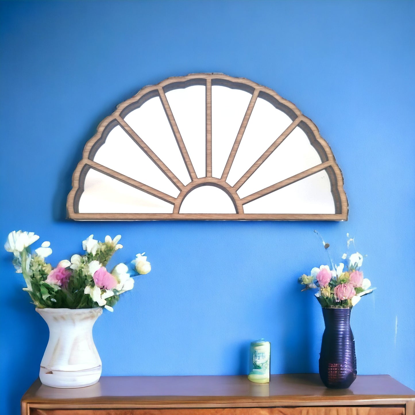 Wood Framed Fan Mirror -  Art Deco Style