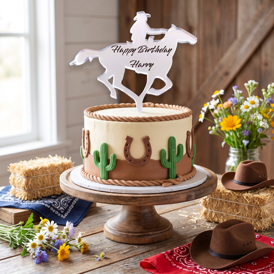 Western Cowboy on Horse Cake Topper for Themed Birthday Parties