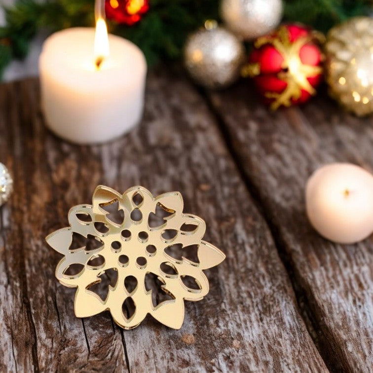 Snowflake Shaped Coasters in Mirrored Colours, Sets of 4, 6 or 8, Custom Sizes, Shapes & Engraving Services