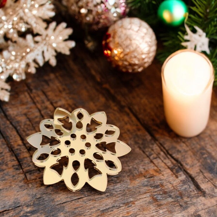 Snowflake Shaped Coasters in Mirrored Colours, Sets of 4, 6 or 8, Custom Sizes, Shapes & Engraving Services