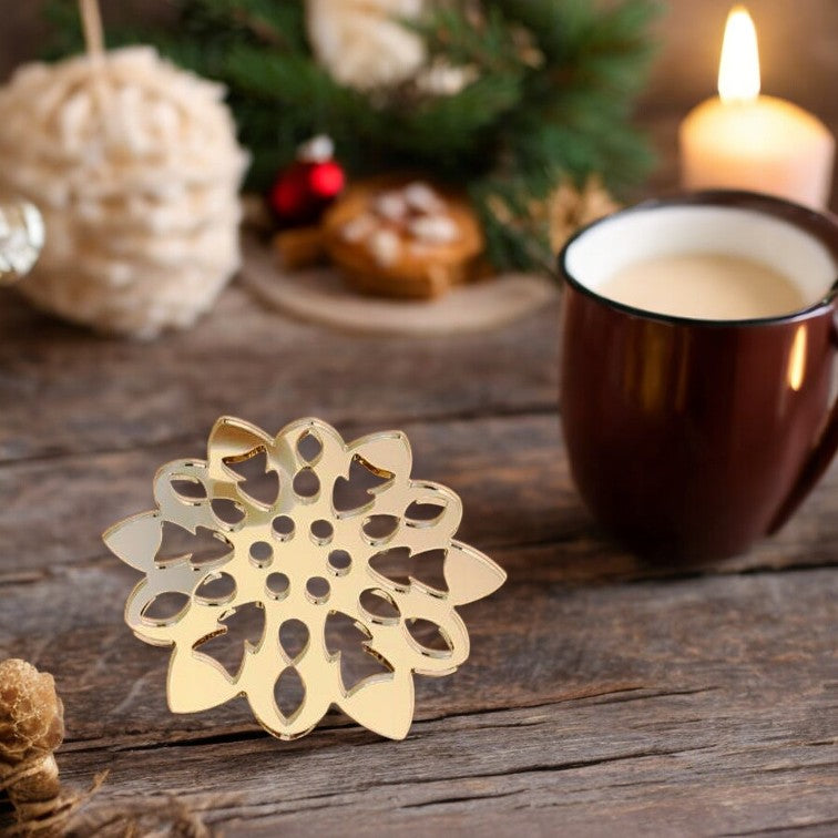 Snowflake Shaped Coasters in Mirrored Colours, Sets of 4, 6 or 8, Custom Sizes, Shapes & Engraving Services