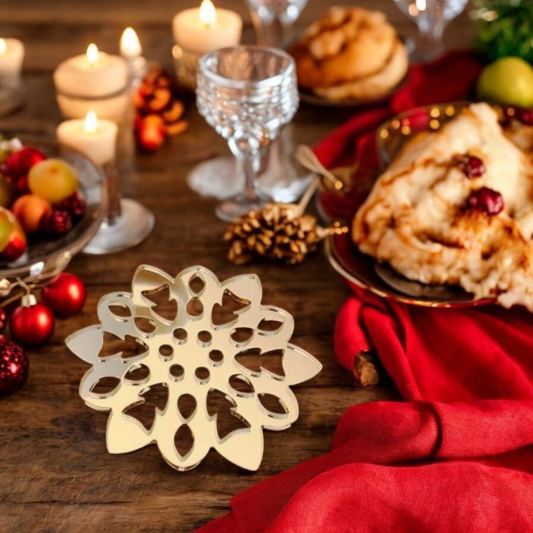 Snowflake Shaped Coasters in Mirrored Colours, Sets of 4, 6 or 8, Custom Sizes, Shapes & Engraving Services