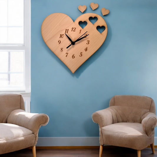 Hearts Clock - Wooden