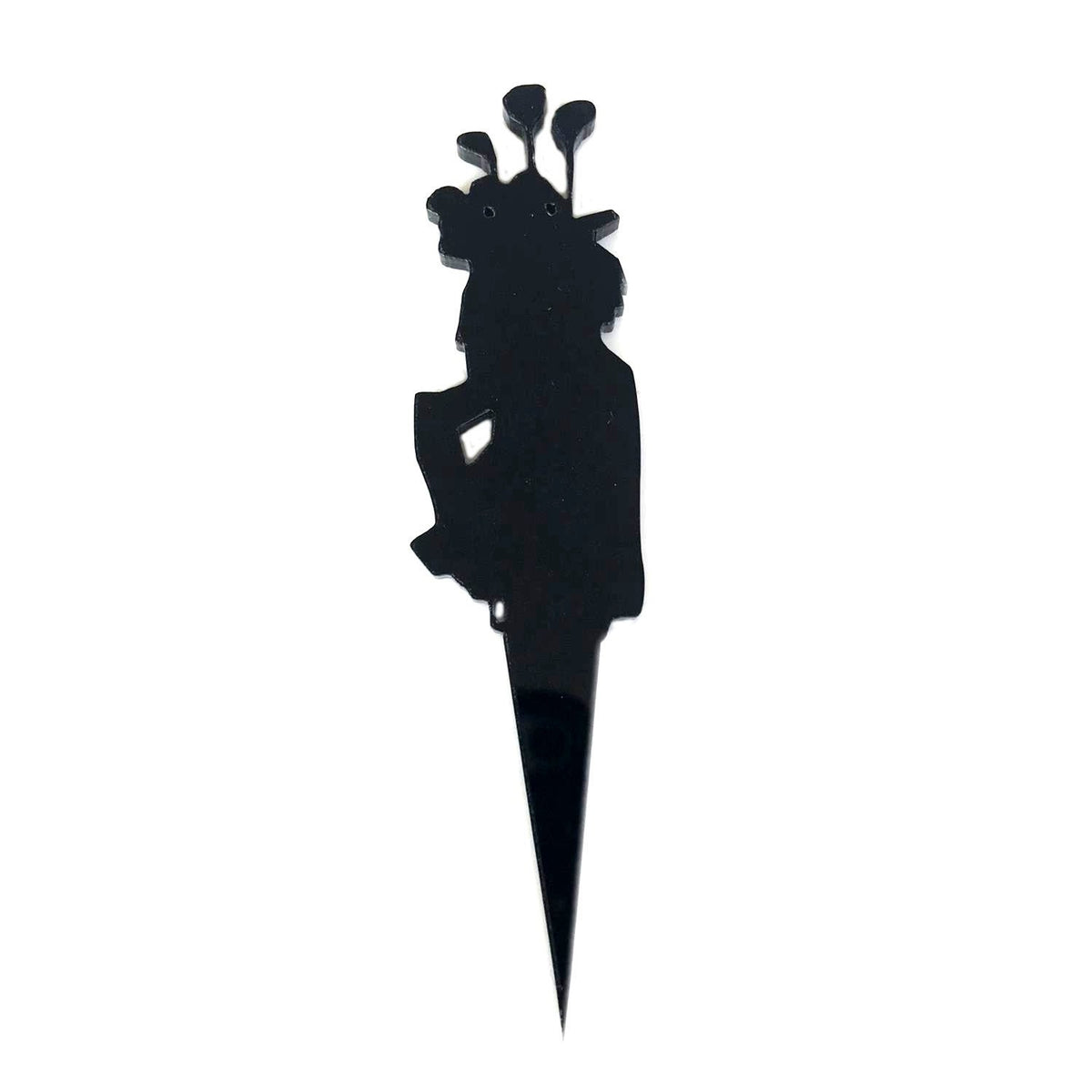Black silhouette golf club bag cake topper made from recycled material.
