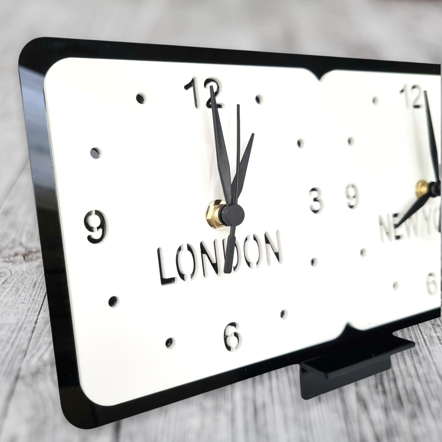 Custom Two Time Zone Clock: Bespoke Acrylic Desk or Wall Clock