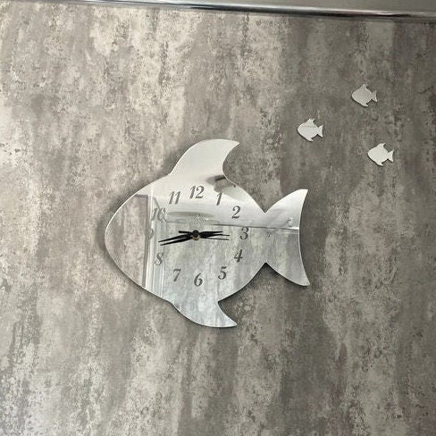 Fish Shaped Acrylic Mirror Clock - Bespoke Color & Size