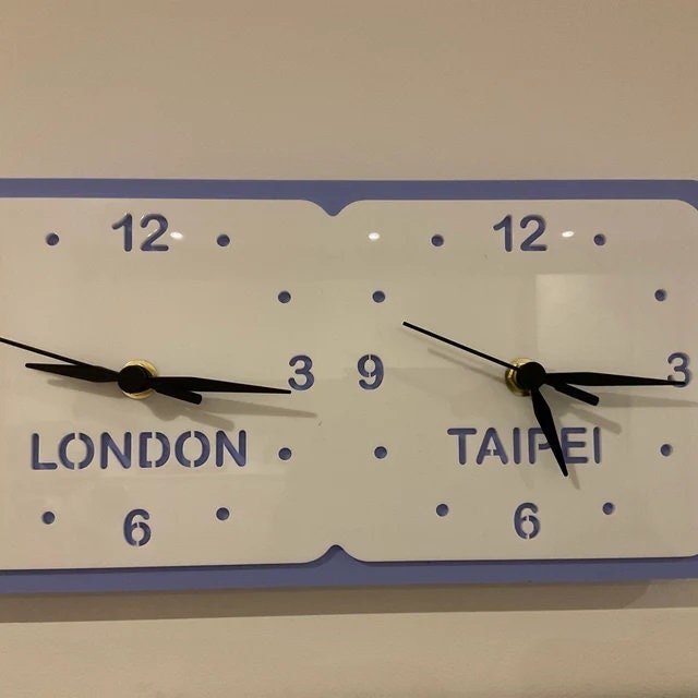 Custom Two Time Zone Clock: Bespoke Acrylic Desk or Wall Clock