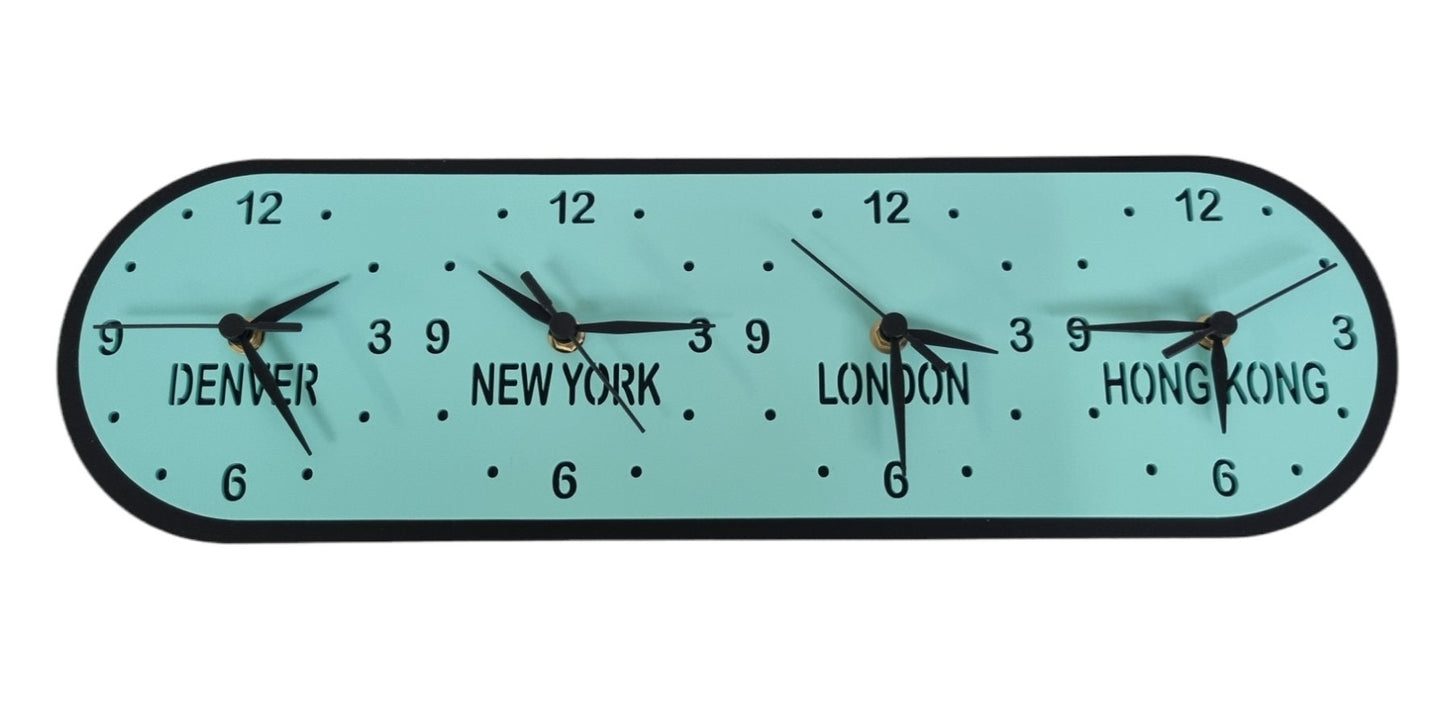 Custom Oval Four Time Zone Clock: Personalized Colors & Sizes