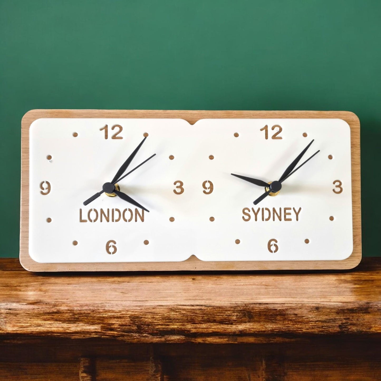 Customizable Time Zone Clock: Acrylic with Wood Frame
