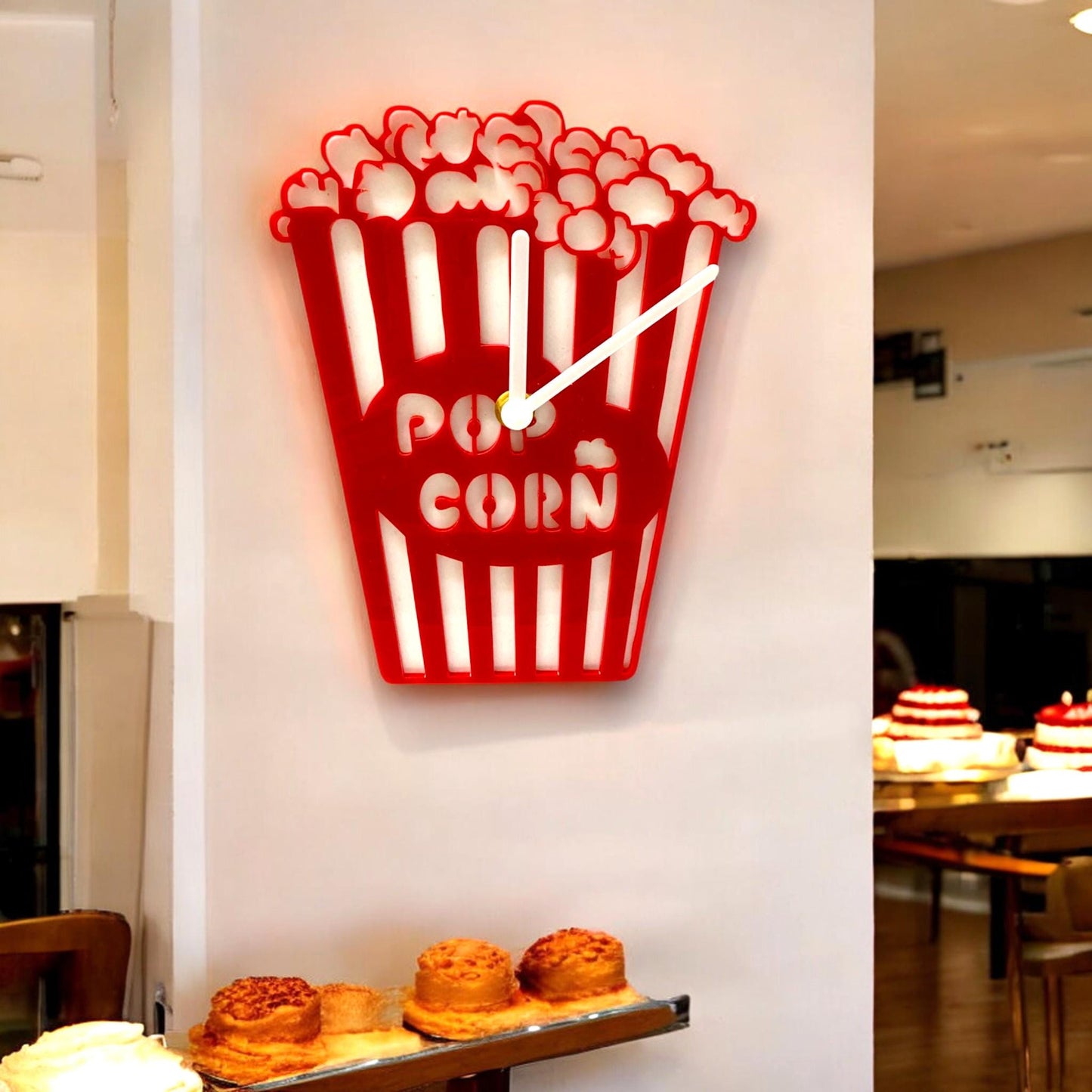 Popcorn Box Shaped Clocks - Custom Colours, Woods, Sizes Made, Your Wording