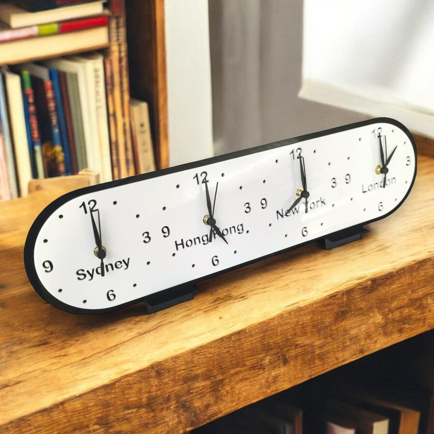 Custom Oval Four Time Zone Clock: Personalized Colors & Sizes