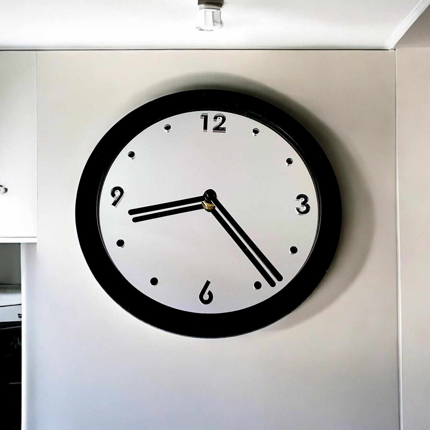 Two Colour Frame Mirrored Round Clocks - Silent Sweep Movement. Bespoke colours, sizes & engravings