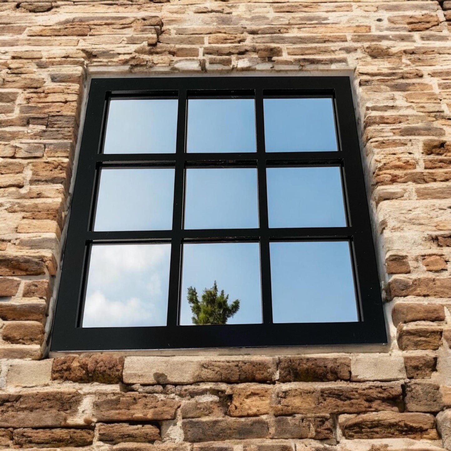 Square 9 panel Black Framed Garden Mirrors, Large Sizes, Engraving Services (Indoor & Outdoor Use)