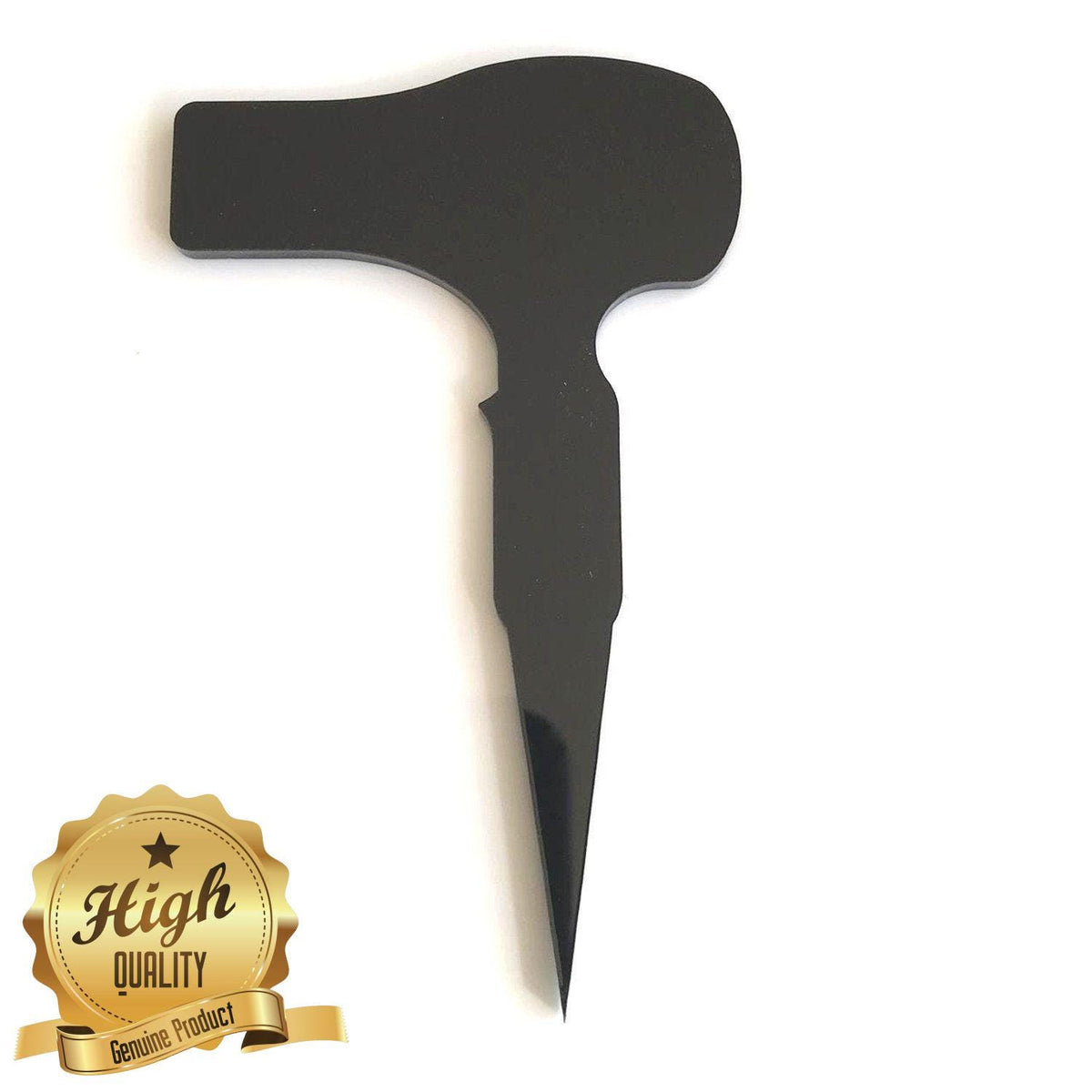 Black acrylic hairdryer-shaped cake topper by SuperCoolCreations against a white background.