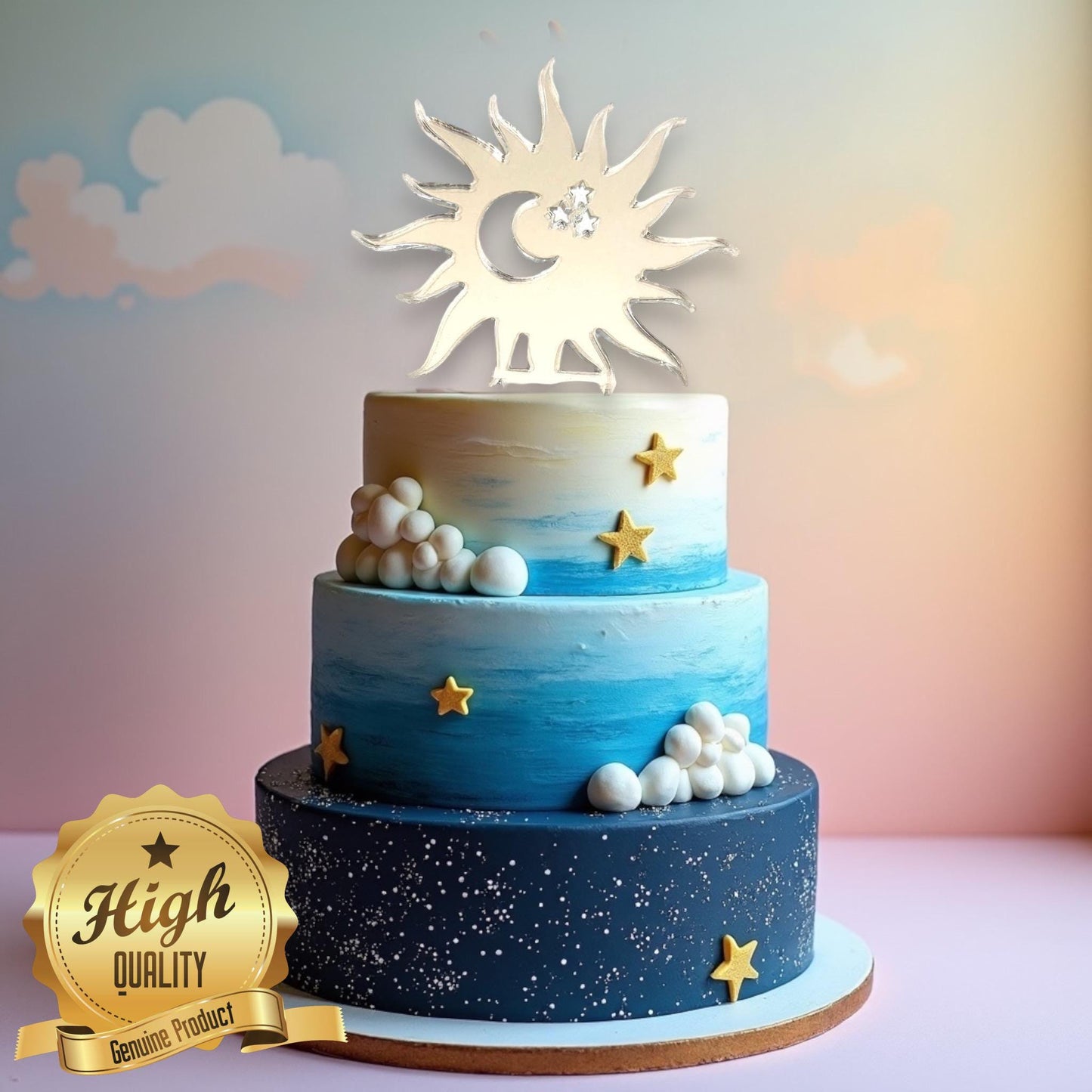 Custom Sun Moon Stars Cake Topper, Recycled Acrylic, UK Handcrafted