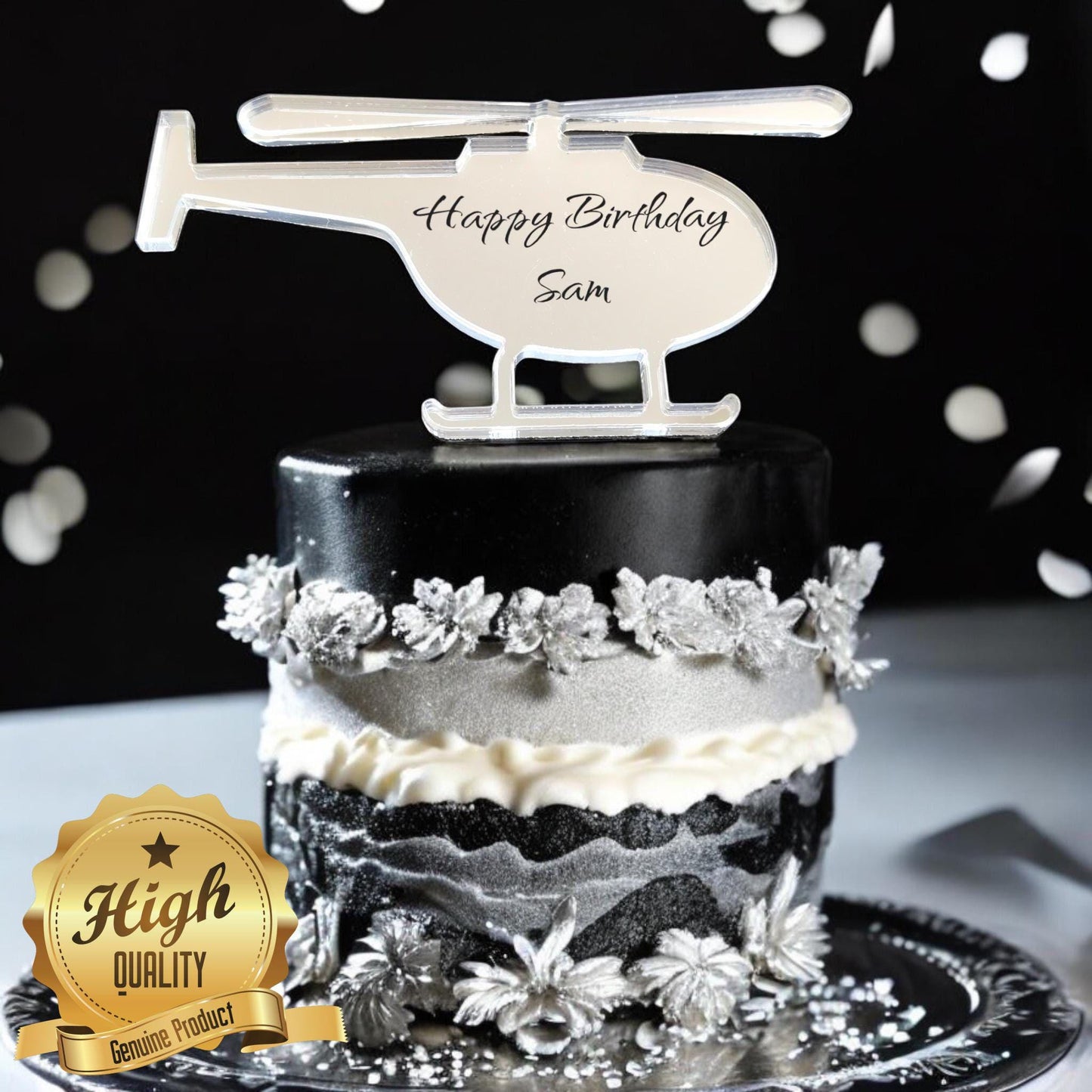 Helicopter Cake Toppers - Recycled Acrylic, Various Sizes & Colors, Bespoke Designs Made to Order