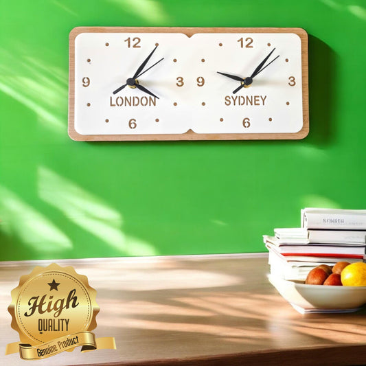 Customizable Time Zone Clock: Acrylic with Wood Frame