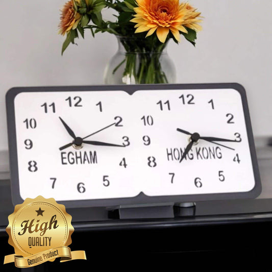 Custom Two Time Zone Clock: Bespoke Acrylic Desk or Wall Clock