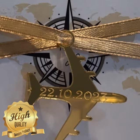 Aeroplane Shaped Invitation Charms, Gold Mirror with Hoops & Wedding Dates