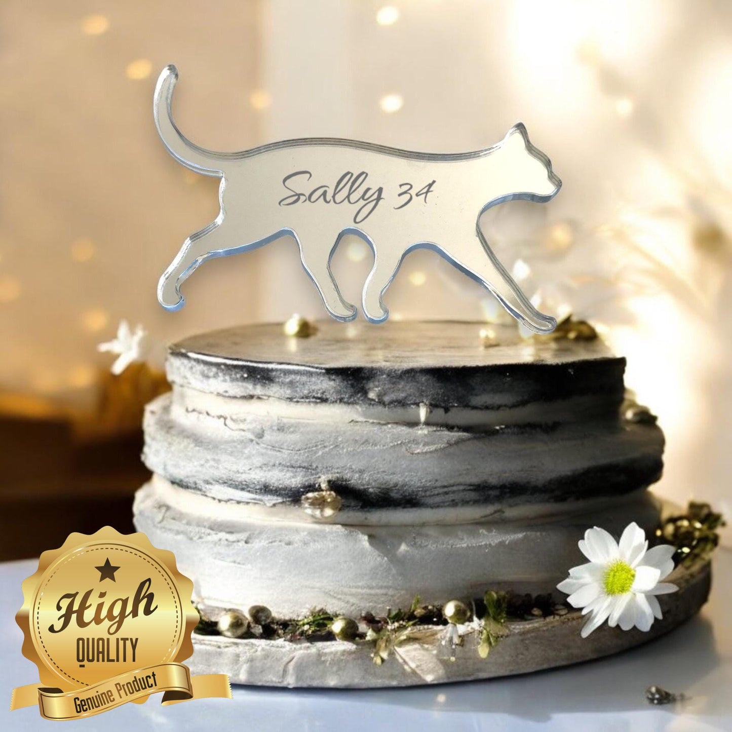 Walking Cat Cake Toppers Recycled Acrylic, Bespoke Engraving
