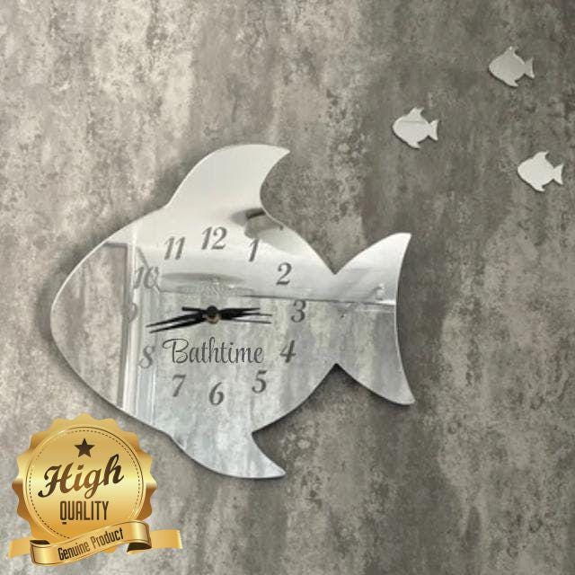 Fish Shaped Acrylic Mirror Clock - Bespoke Color & Size