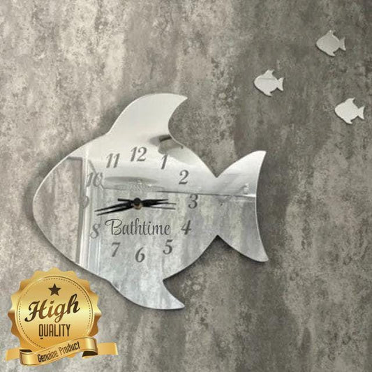 Fish Shaped Acrylic Mirror Clock - Bespoke Color & Size