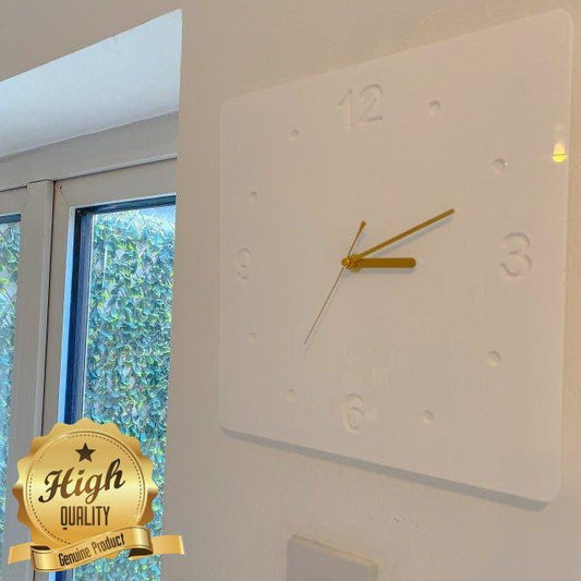 White Acrylic Square Wall Clock: Silent Sweep, Bespoke Colors
